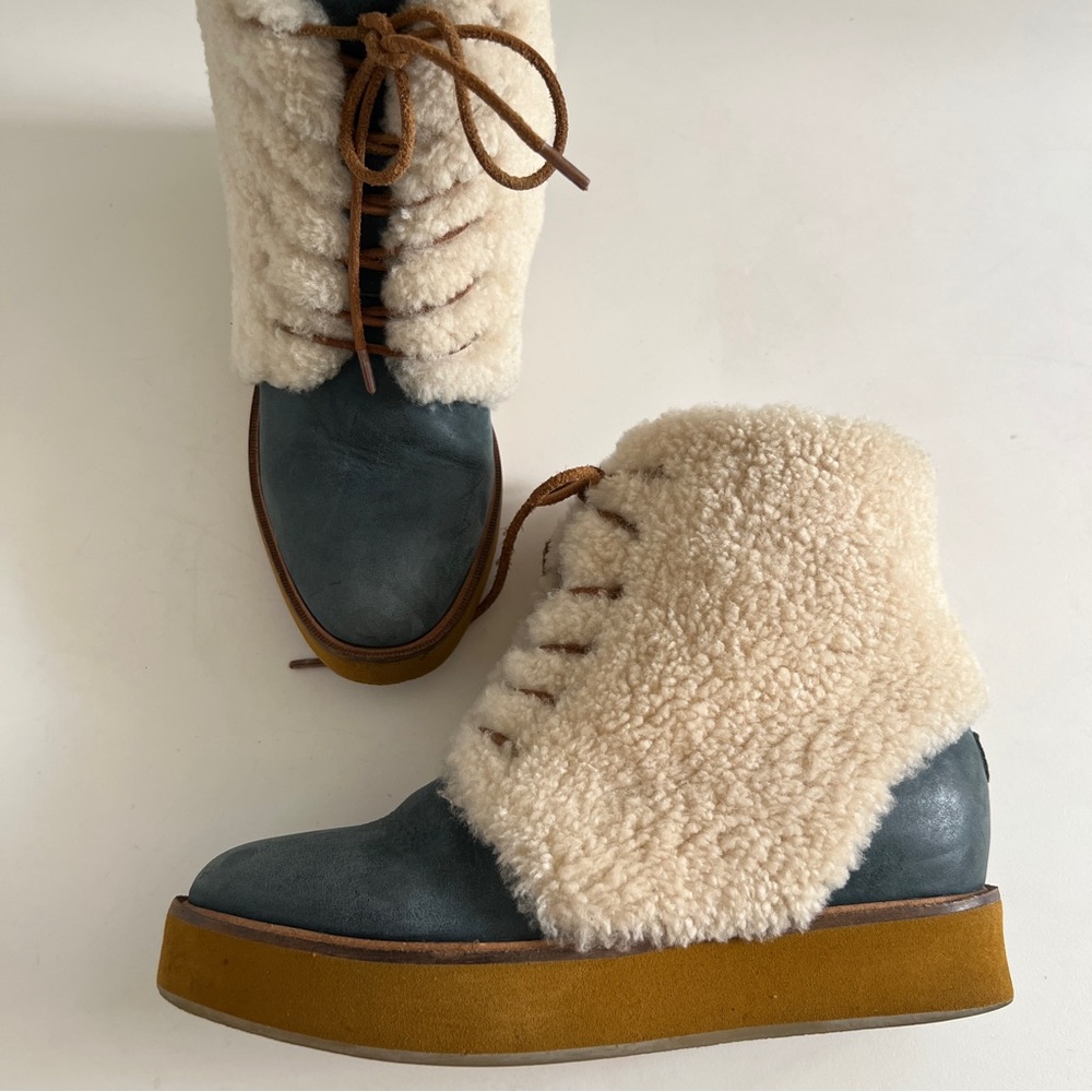 Australia Luxe Collective Bundaburg Shearling Blue leather Ankle Chukka Boots 6